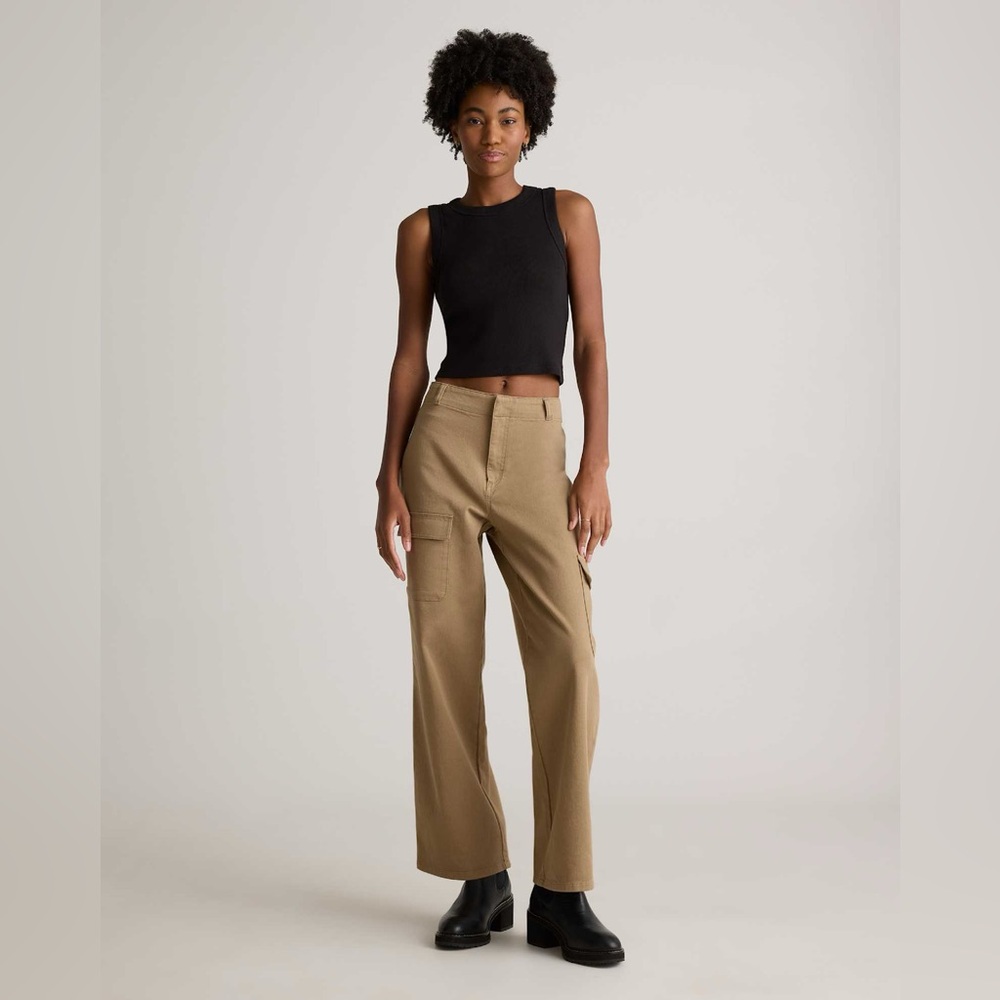 Quince Organic Cotton Twill Cargo Pants Light Khaki Utility Wide Leg Size 10